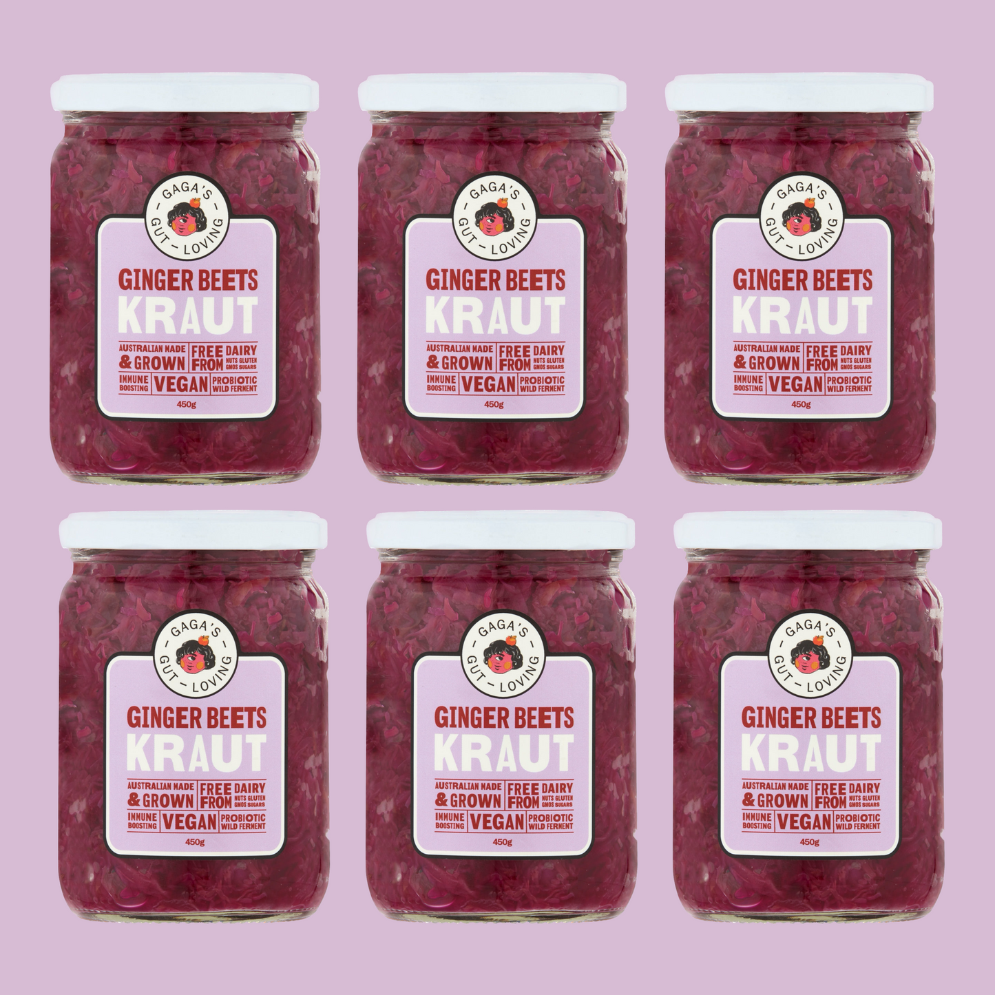 Gaga's Ginger Beets Living Sauerkraut | Box of 6