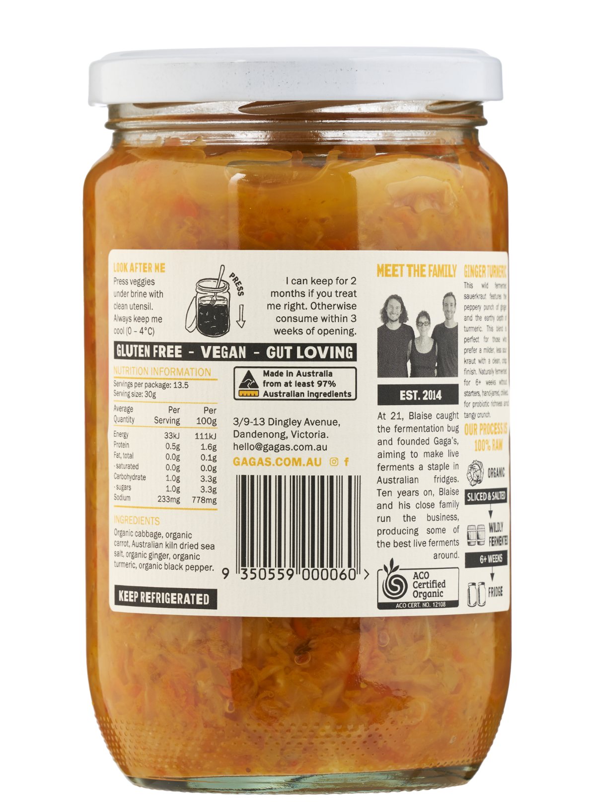 Powerkraut Ginger Turmeric Sauerkraut Larger 625g Jar | Box of 6